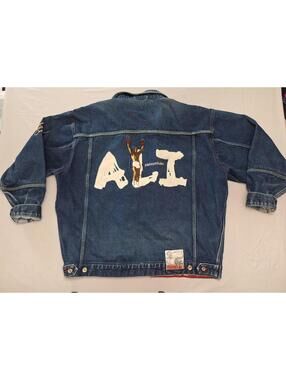 Vtg 90s Y2K FUBU Platinum Ali Boxing Oversized Denim Jean Trucker Jacket *Read